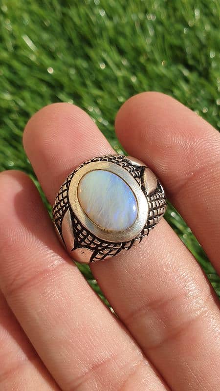 Natural Australian Opal In Hand Made Heavy Silver Ring 6