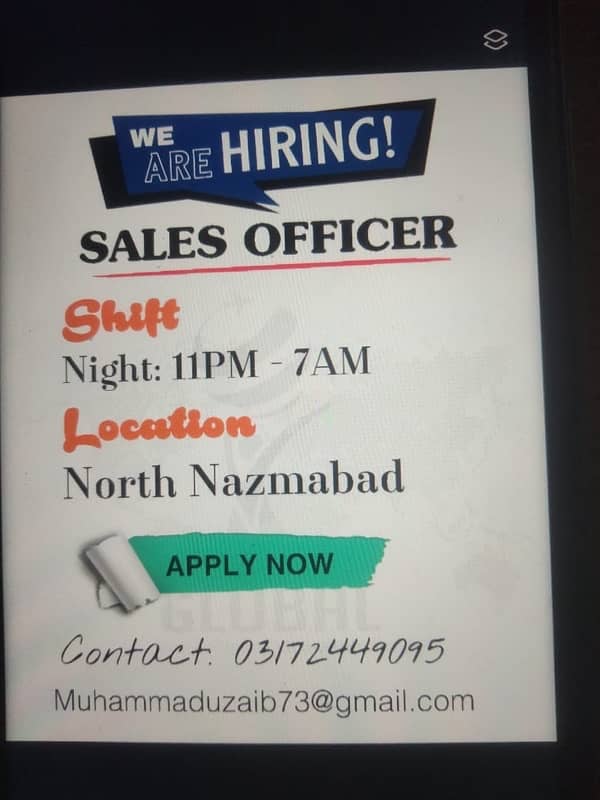 we are hiring for sales officer 0