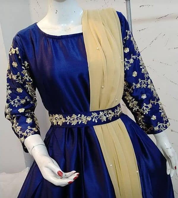 Elegant 3 pcs woman's stitched maxi suit in Emboridered shamoz silk 0