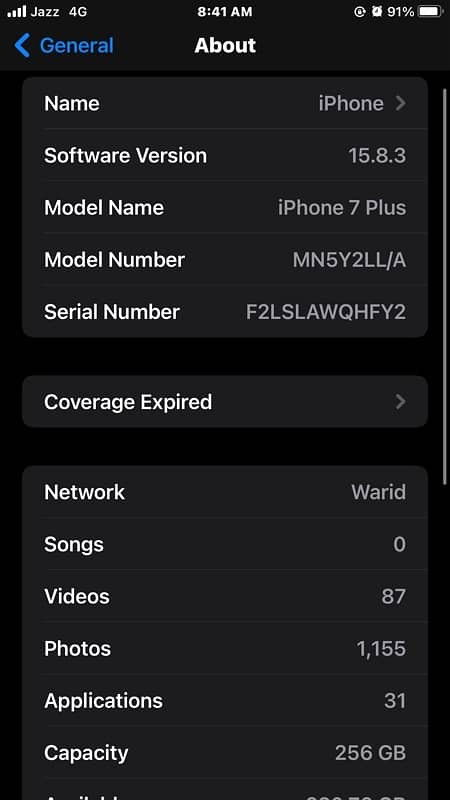 iphone 7plus 256 LLA model sim working BH/96 2