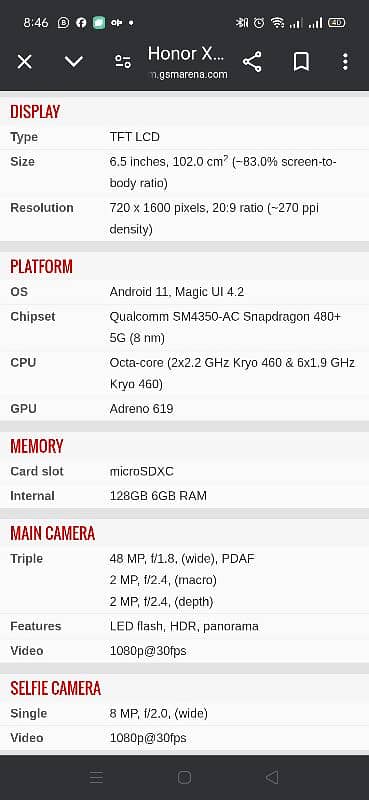 Honor x8  5G  Snapdragon 2
