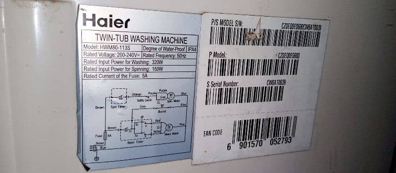 Haier TWIN-TUB WASHING MACHINE Model: HWM80-113S 6