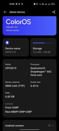 Oppo f19 6+6 RAM 128Gb Room used but 10/10