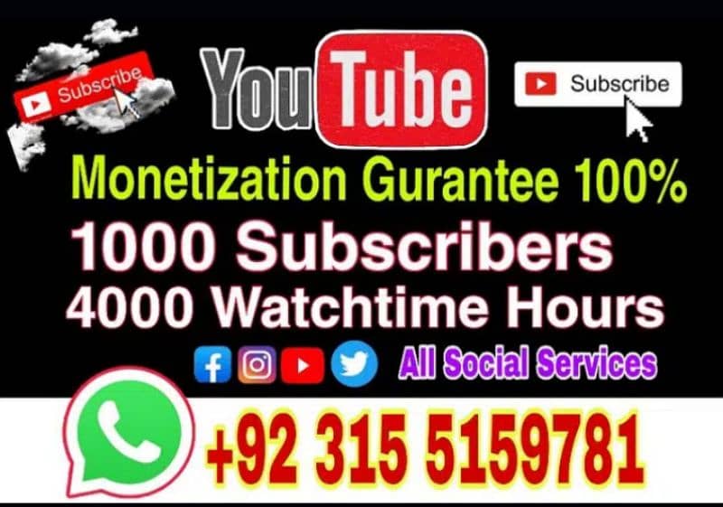 YOUTUBE SUBSCIBERS AND WATCHTIME SERVICES | YOUTUBE MONETIZATION 0