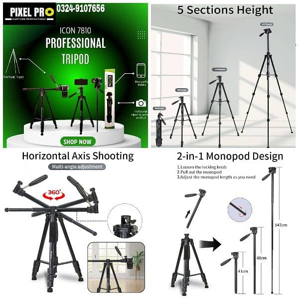 icon professional overhead Tripod for iPhone & Camera, Mob 03249107656 0