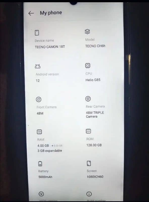 Tecno camon 18t 4+3ram 128 rom 1