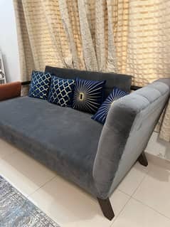 wooden grey couch