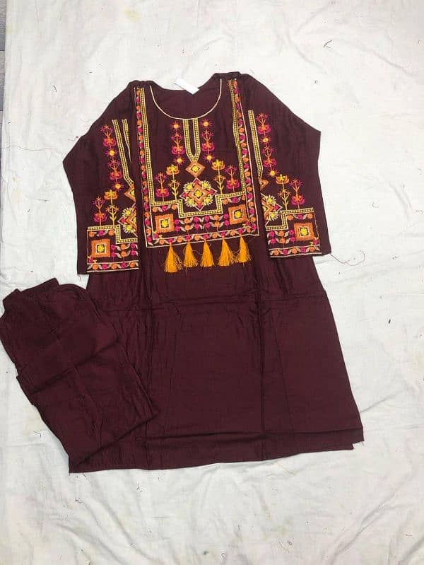 2 PCs women stitched linen embroidery shirt and trouser 2