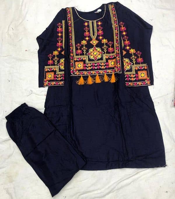 2 PCs women stitched linen embroidery shirt and trouser 3