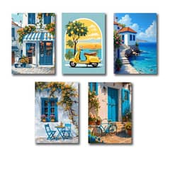 Set Of 5 Italian Vintage Homes Art Themed Wall Art Wooden Phototiles