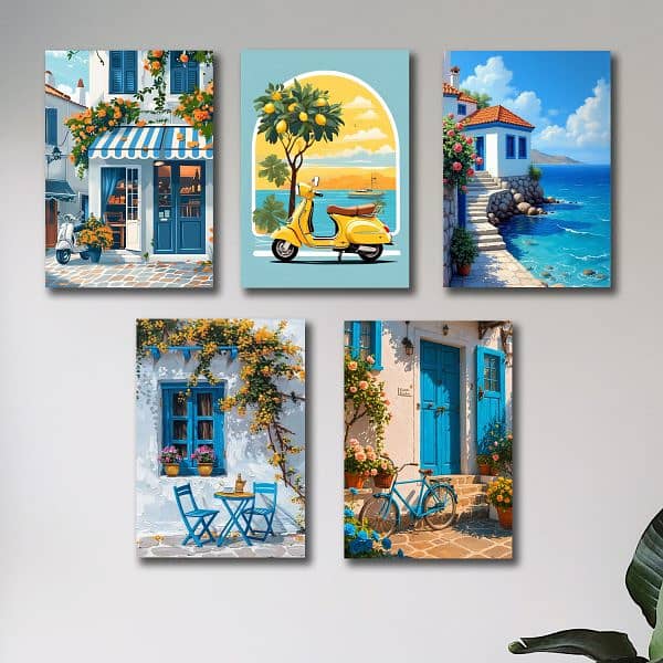 Set Of 5 Italian Vintage Homes Art Themed Wall Art Wooden Phototiles 1