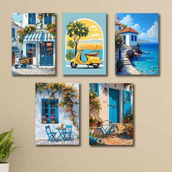 Set Of 5 Italian Vintage Homes Art Themed Wall Art Wooden Phototiles 3