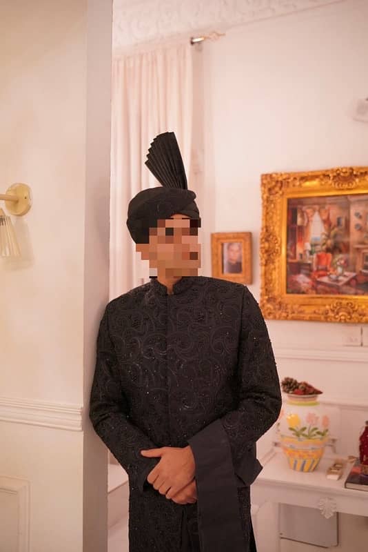 Sherwani Kulla Grooms Wear - Black 3