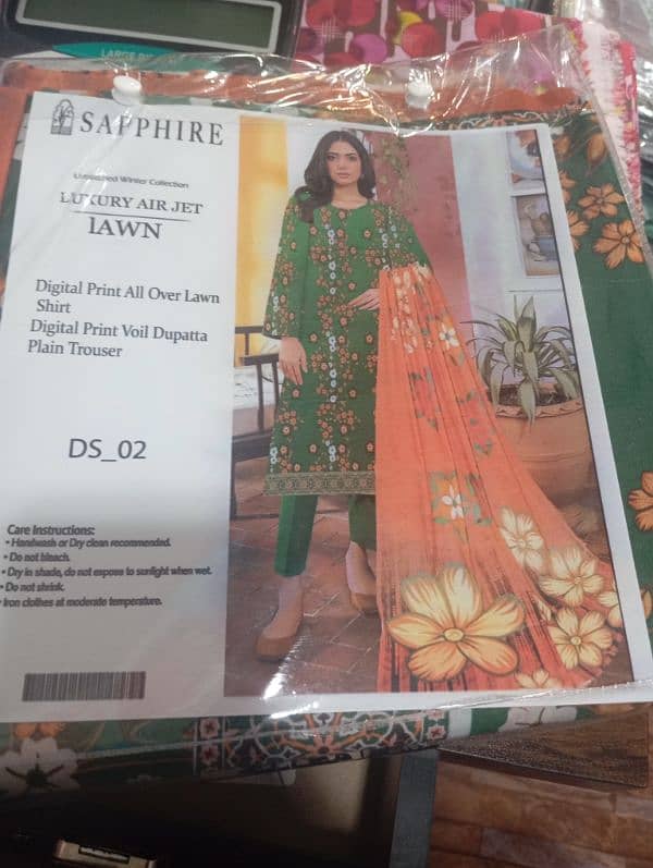 Three Piece Digital printAllover lawn Shirt voil Dupatta Plain Trouser 1