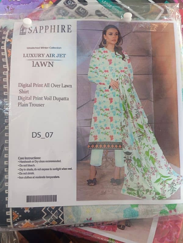 Three Piece Digital printAllover lawn Shirt voil Dupatta Plain Trouser 2