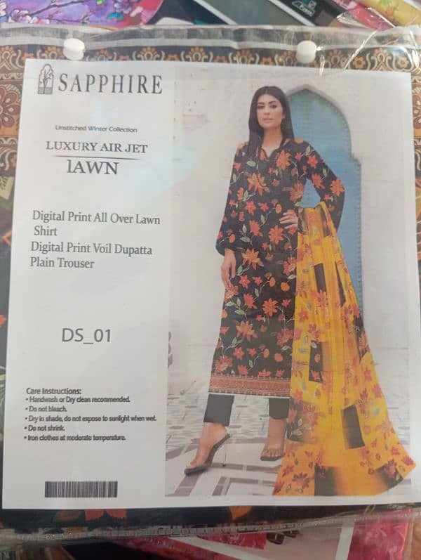 Three Piece Digital printAllover lawn Shirt voil Dupatta Plain Trouser 3