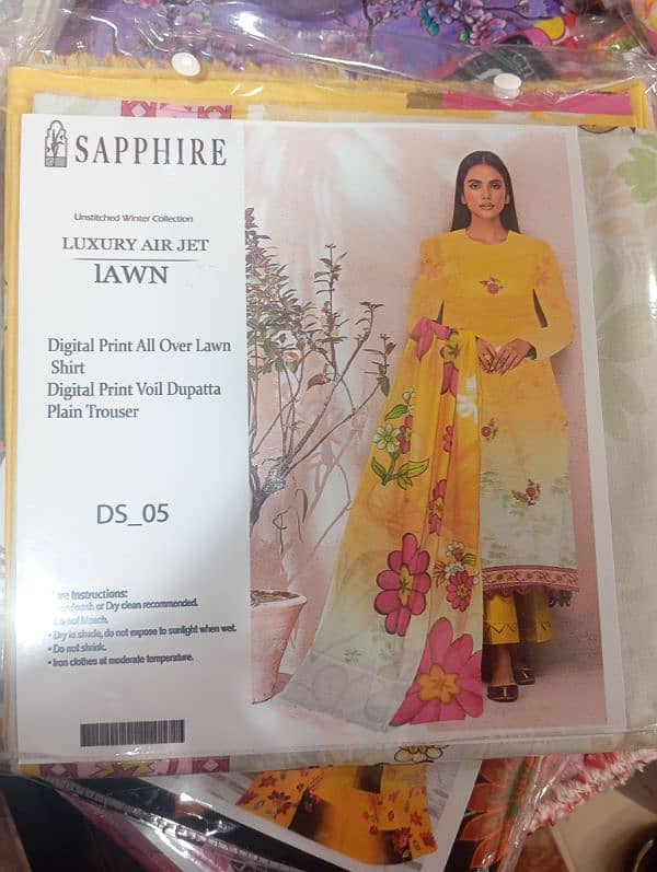 Three Piece Digital printAllover lawn Shirt voil Dupatta Plain Trouser 5