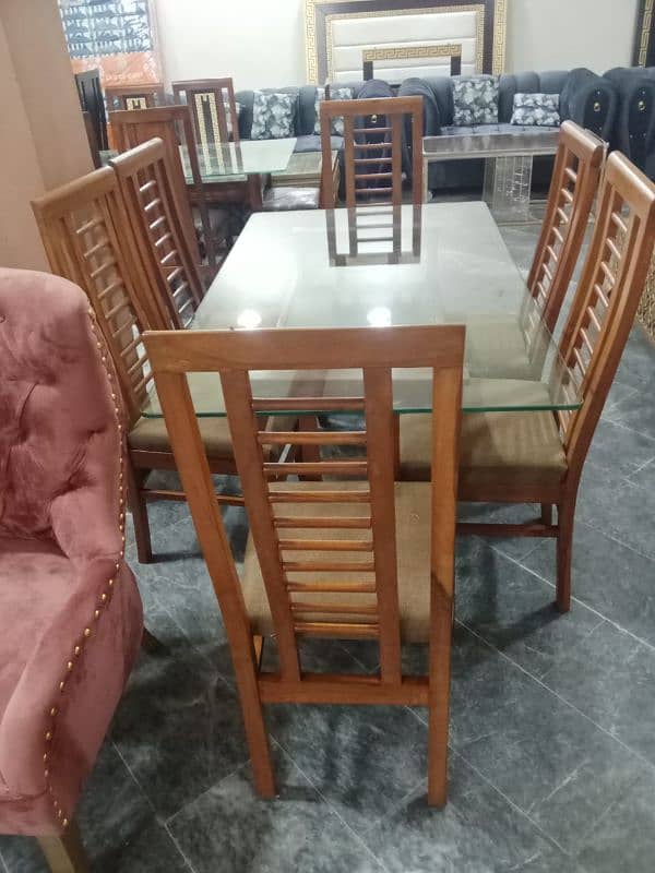 wooden dining table|6chairs dining table|Glass top dining table| 3