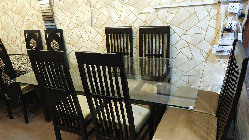 wooden dining table|6chairs dining table|Glass top dining table| 5