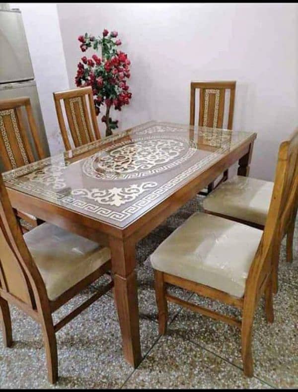 wooden dining table|6chairs dining table|Glass top dining table| 6