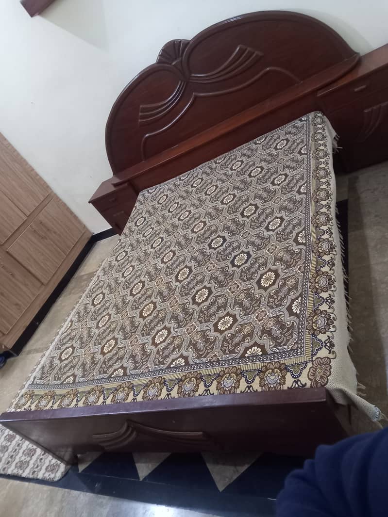 Double bed with side tables. wooden bed like new. 3