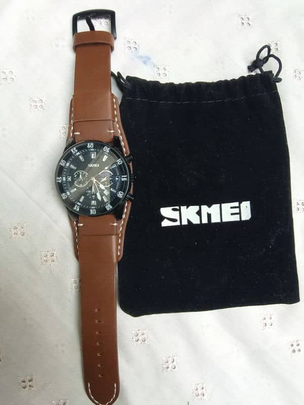 SKMEI Chronograph Wrist Watch Ghari Leather Strap 1