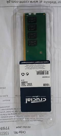 Brand New Crucial 1x16 gb Ram DDR4 , 2666 MHz, UDIMM