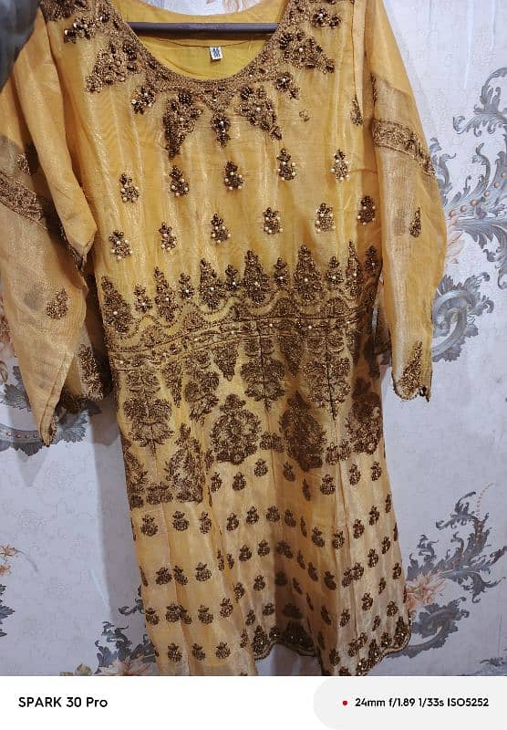 yellow silk frock trouser with dupatta 0