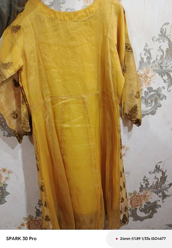 yellow silk frock trouser with dupatta 3