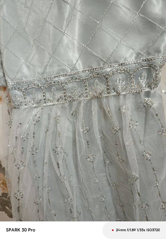 silver embroide frock with gharara style and dupatta 2