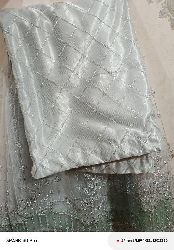 silver embroide frock with gharara style and dupatta 3