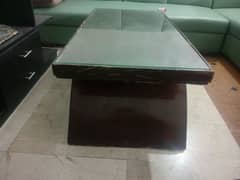 pure wood center table with top glass only polish needed