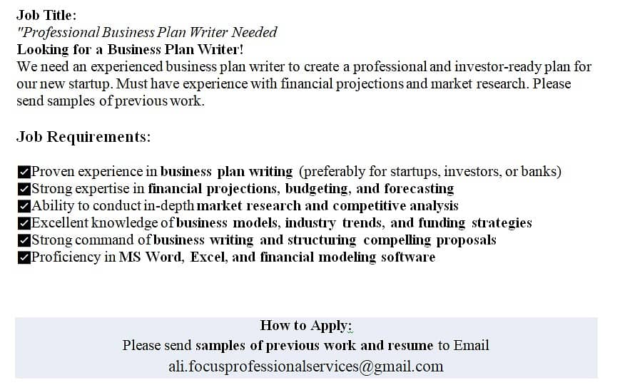 Professional Business Plan Writer Needed 0