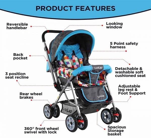 IMPORTED HGIH QUALITY 8 Big Tyres Alloy Foldable Baby Stroller RED/BL 1