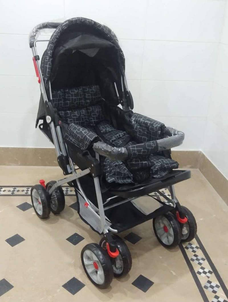 IMPORTED HGIH QUALITY 8 Big Tyres Alloy Foldable Baby Stroller RED/BL 5