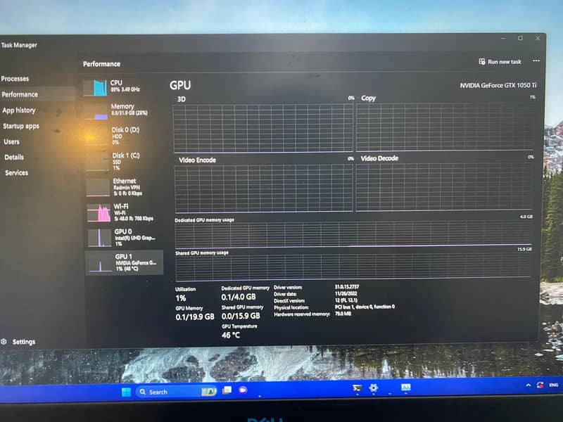 Dell G-3  i7-8750H Ram 32GB 512 SSD 1 TB HD  GTX 1050 Ti 9