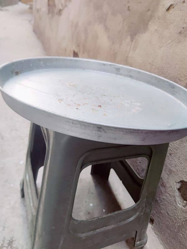 food stall (counter) with Fries item and 2 plastic stool. . . more 3