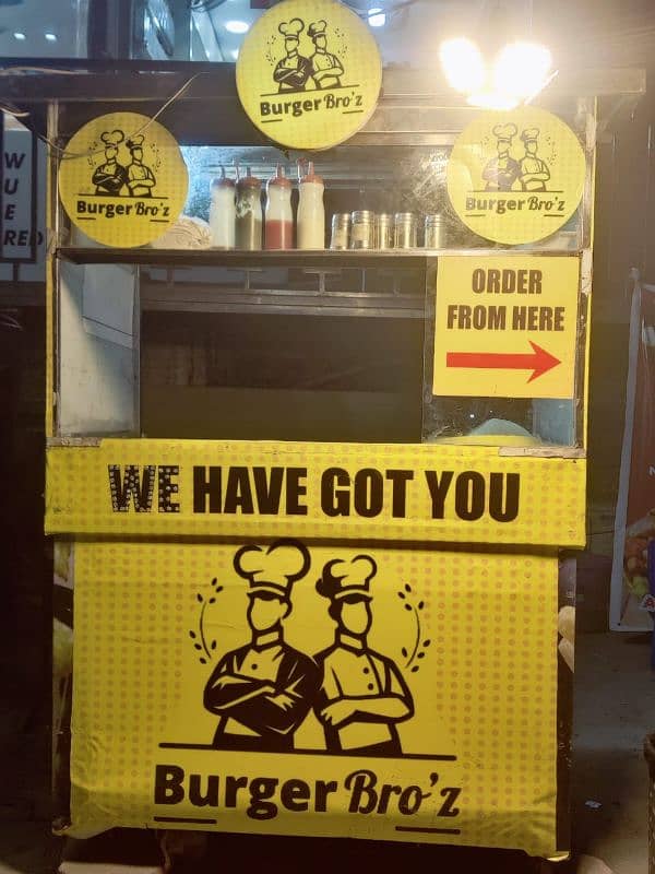 food stall (counter) with Fries item and 2 plastic stool. . . more 4