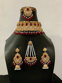 Exquisite Handmade Bridal Choker Set- 5 Pcs Gold Plated Kundan Jewelry