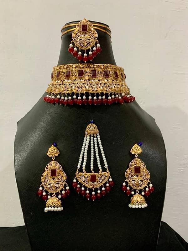 Exquisite Handmade Bridal Choker Set- 5 Pcs Gold Plated Kundan Jewelry 0