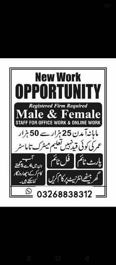 MALE FEMALE AND STUDENTS REQUIRED ONLINE WORK OFFICE BASE ND HOME BASE