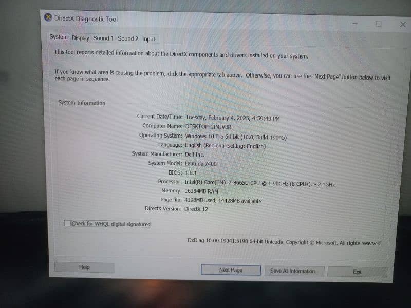 Dell latitude 7400 i7 8665U 2