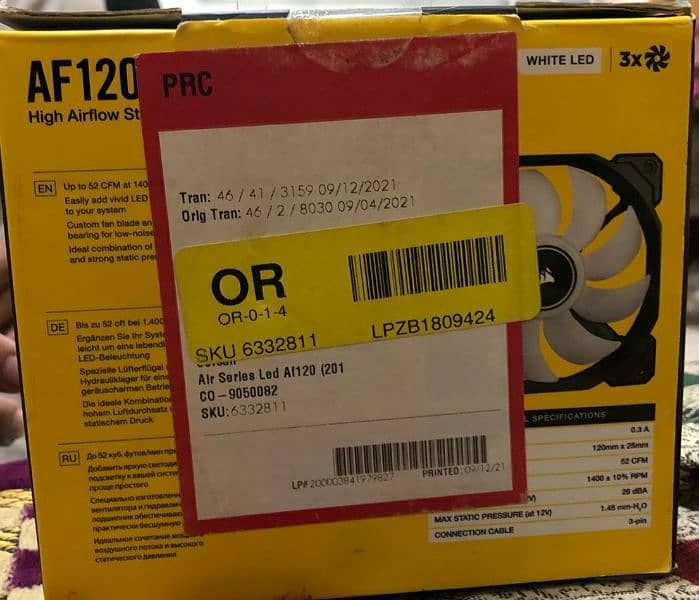 CORSAIR AF120mm LED white 3 Fans  kit  High Airflow static pressure 6