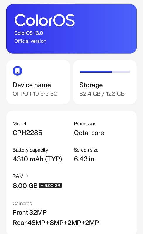 Oppo f19 Pro 8+8GB RAM 128 GB ROM 1