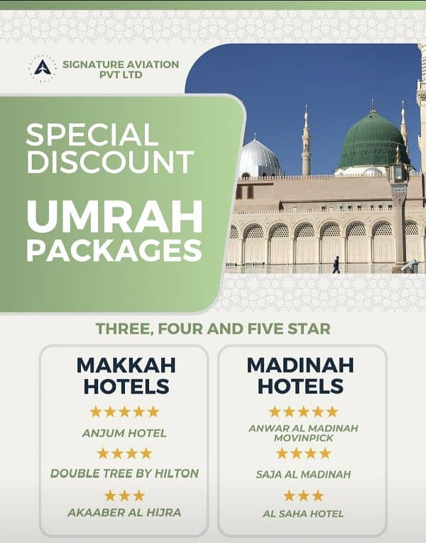 Hajj Umrah 3/4/5 star Hotels private transport Tickets 2