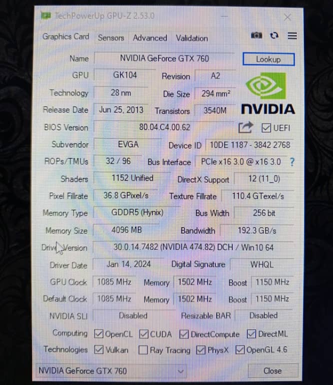 Nvidia GeForce GTX 760 4gb fault 6