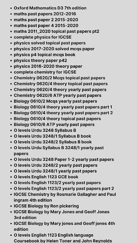 O levels/IGCSE Books & Solved P. papers 19