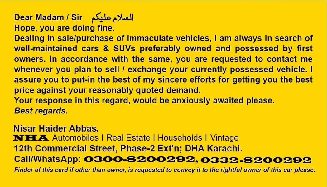 SERVICES For Parsi/Ismaily/Bohri Motorists. Nisarhyder: 0300-8200292 1