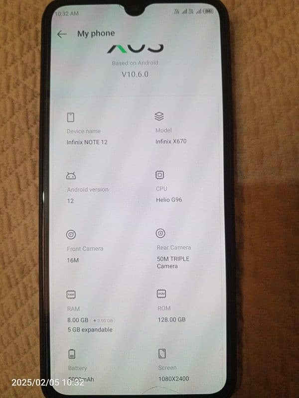 Infinix Not 12.8Gb +3 GB  Ram 128 Gb rom 4