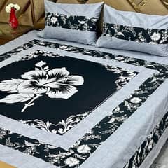 stylish double bed sheet set-3pcs cotton printed in grey